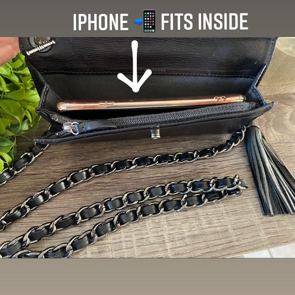 🖤⛓ Chanel Quilted Wallet on a Chain WOC Revamp GUNMETAL Crossbody Rhodium - Picture 6 of 12